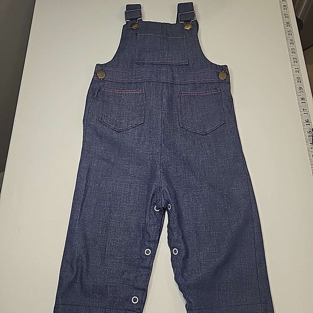 Vintage HEALTH TEX Stantogs Kids Blue Denim Red Thread Overalls ‎ 24mo